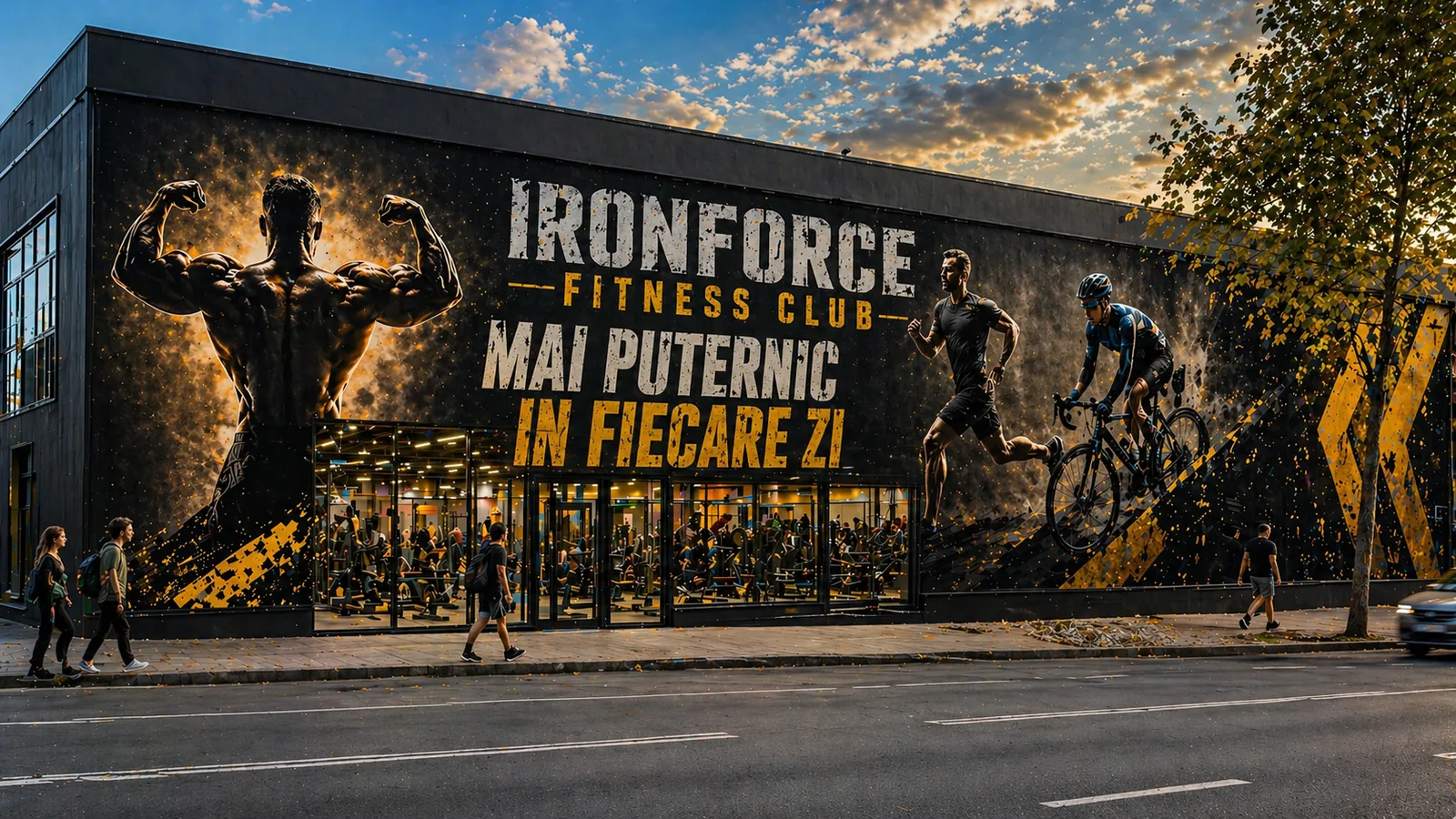 Sală de fitness cu decor mural personalizat